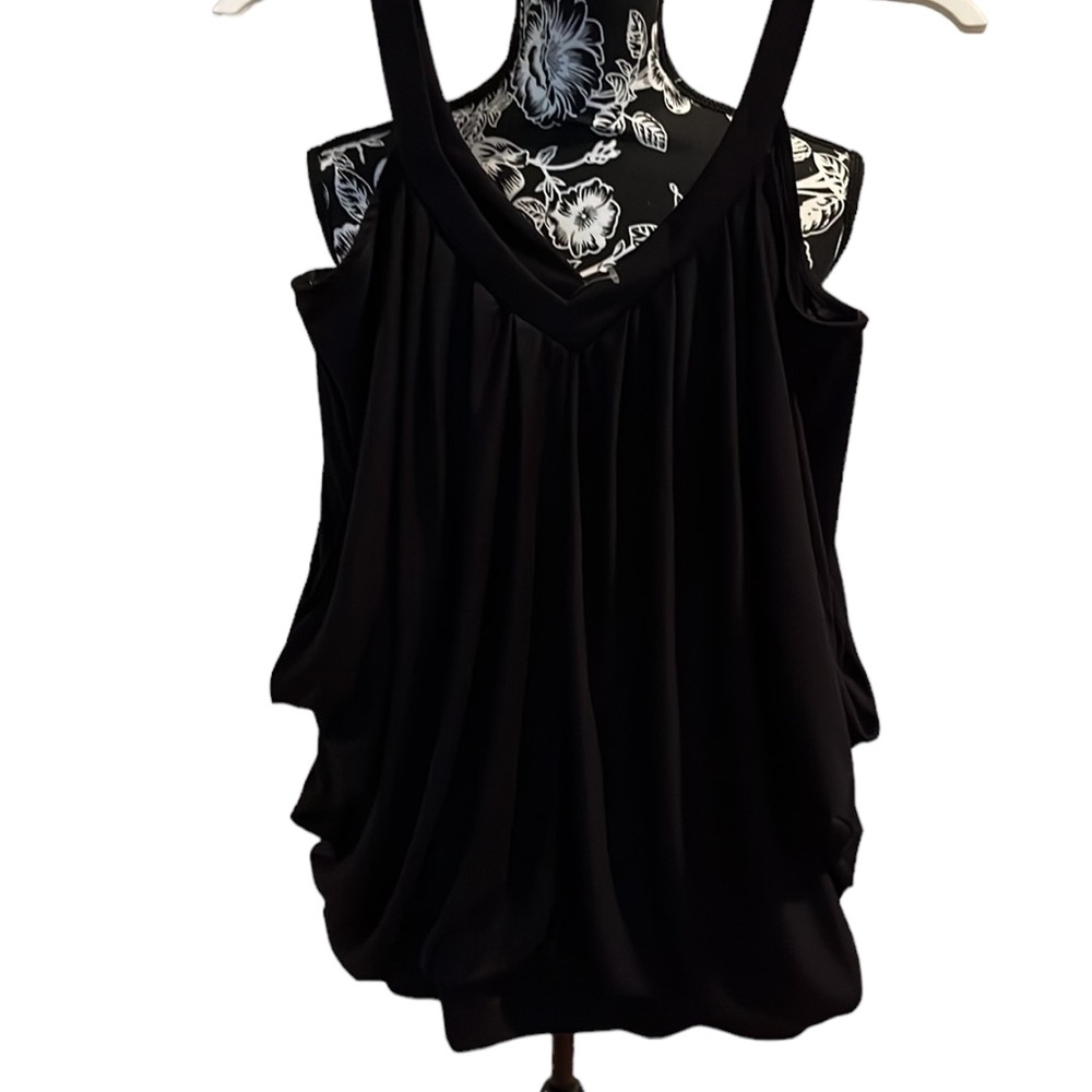 Isabella Rodriguez Black Draped Cold Shoulder Tank Top